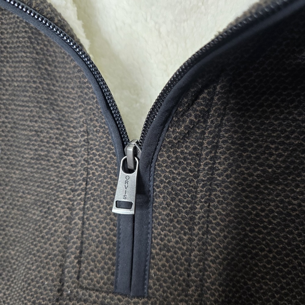 Orvis Quarter Zip Sherpa Lined Pullover Sweater Mens XLarge Brown Pockets Cozy - Picture 4 of 14